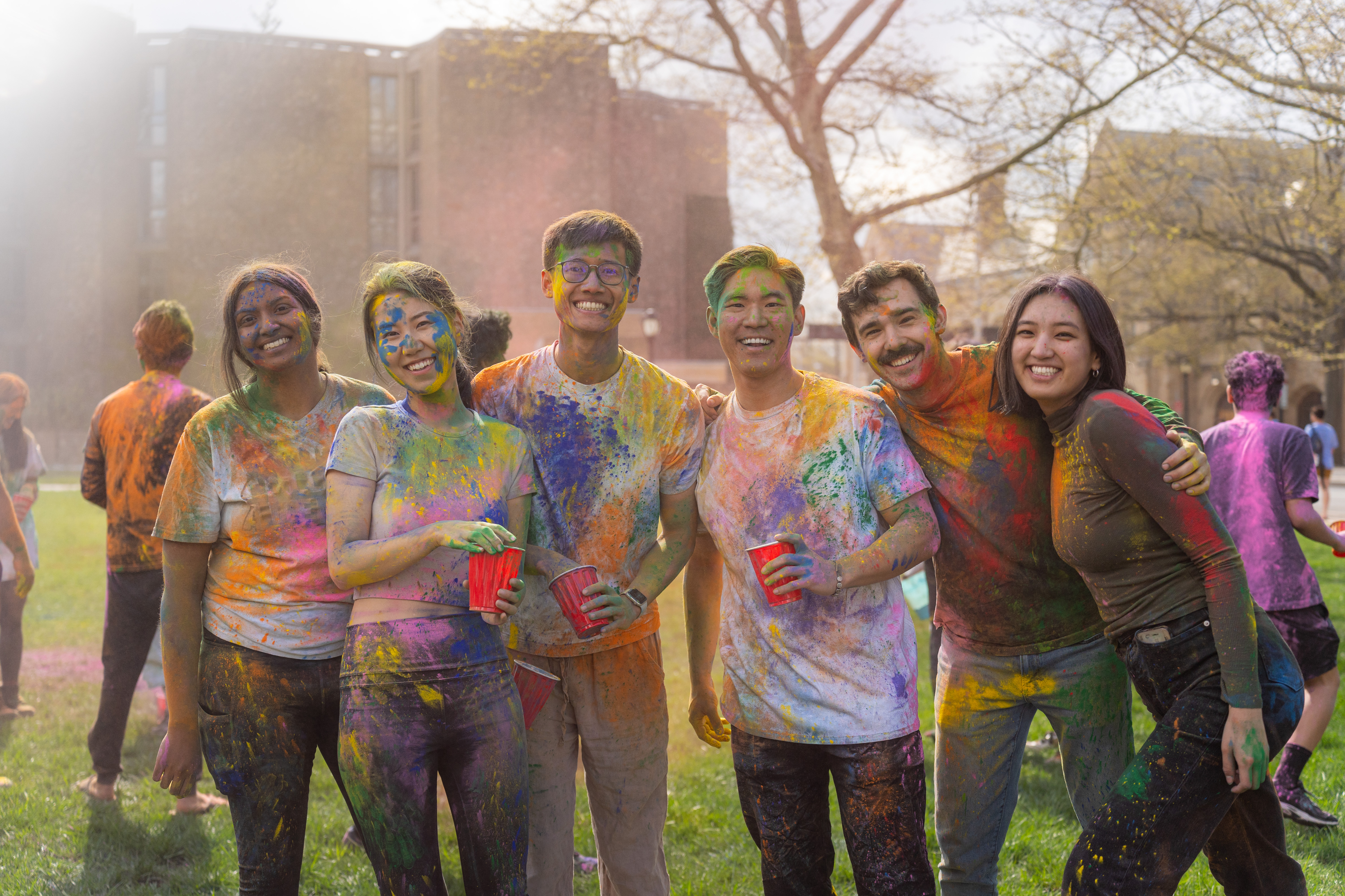 group of students participating in Holi